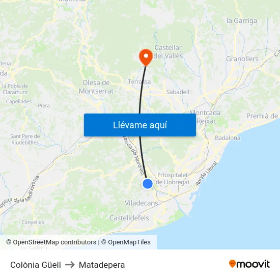 Colònia Güell to Matadepera map