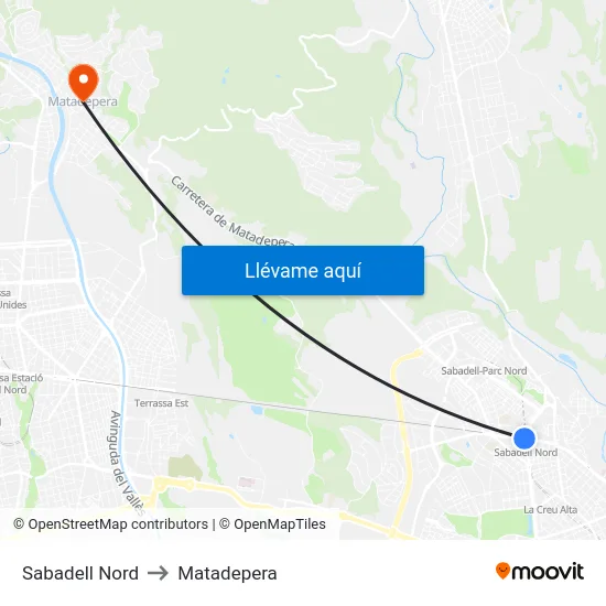 Sabadell Nord to Matadepera map