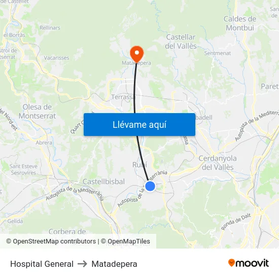 Hospital General to Matadepera map