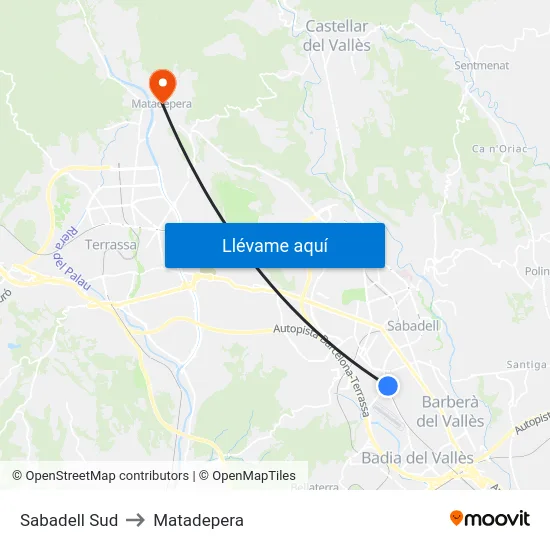 Sabadell Sud to Matadepera map