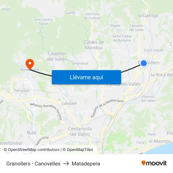 Granollers - Canovelles to Matadepera map