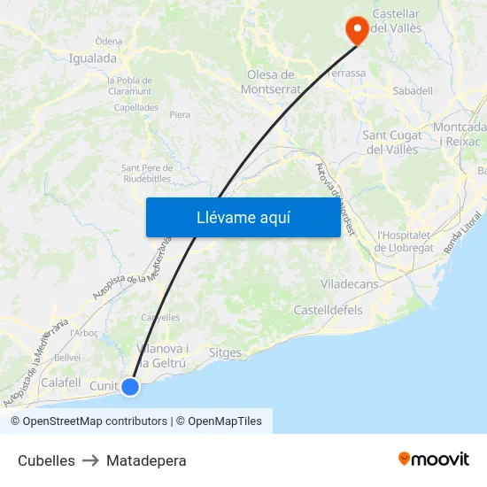 Cubelles to Matadepera map