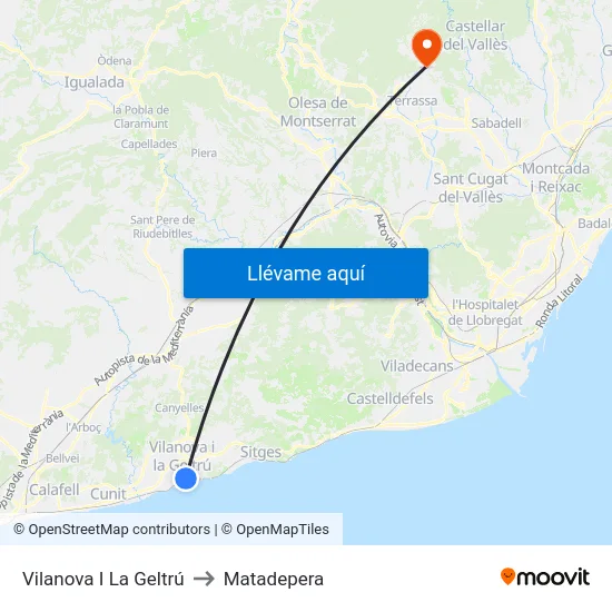Vilanova I La Geltrú to Matadepera map