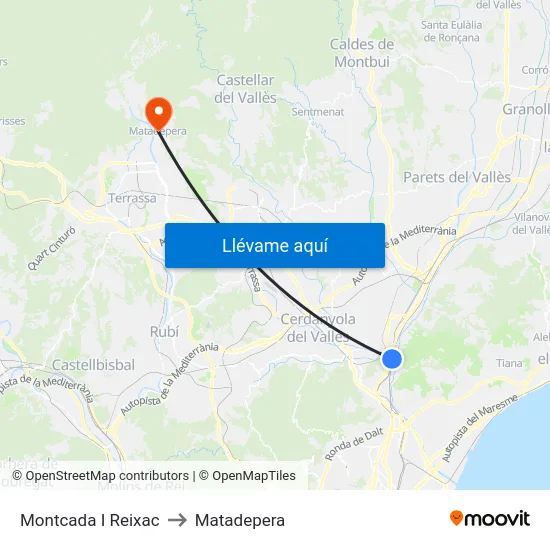 Montcada I Reixac to Matadepera map