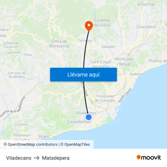 Viladecans to Matadepera map