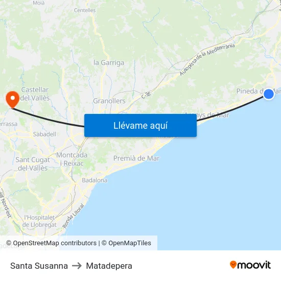 Santa Susanna to Matadepera map