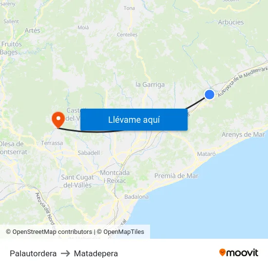 Palautordera to Matadepera map