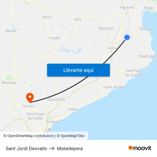 Sant Jordi Desvalls to Matadepera map