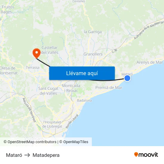Mataró to Matadepera map
