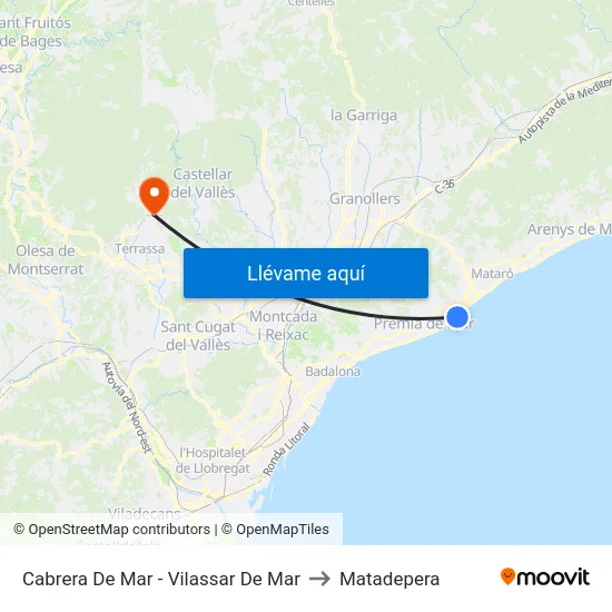 Cabrera De Mar - Vilassar De Mar to Matadepera map