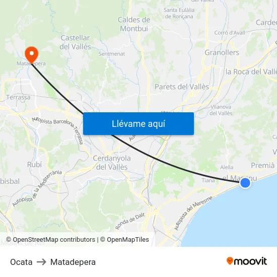 Ocata to Matadepera map