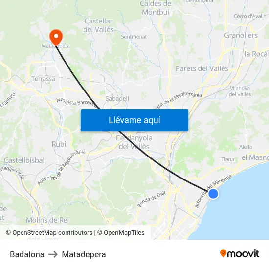 Badalona to Matadepera map
