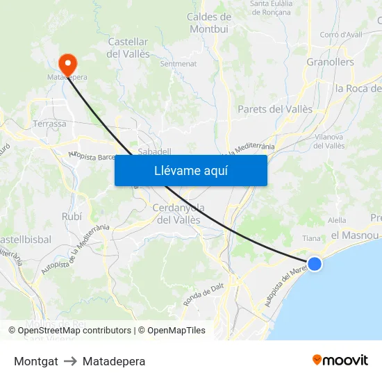 Montgat to Matadepera map