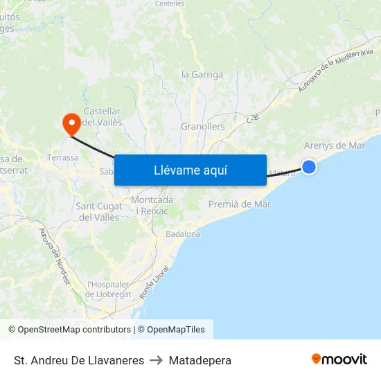 St. Andreu De Llavaneres to Matadepera map