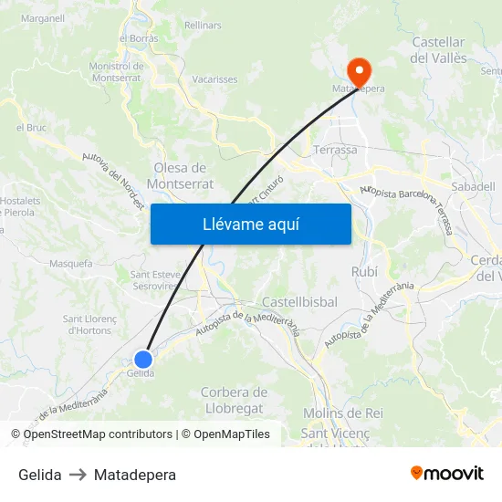 Gelida to Matadepera map