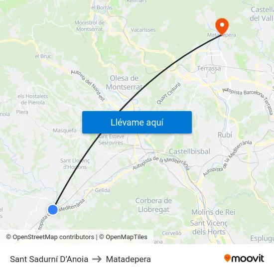 Sant Sadurní D’Anoia to Matadepera map