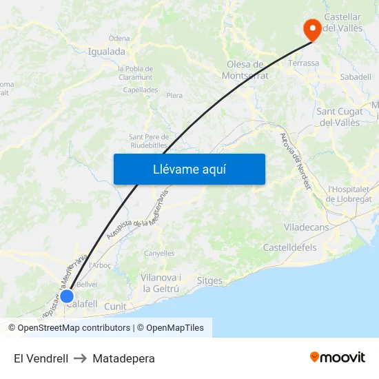 El Vendrell to Matadepera map