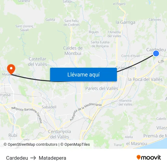 Cardedeu to Matadepera map