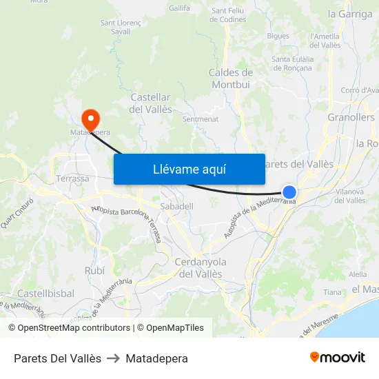 Parets Del Vallès to Matadepera map