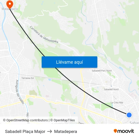 Sabadell Plaça Major to Matadepera map