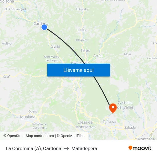 La Coromina (A), Cardona to Matadepera map