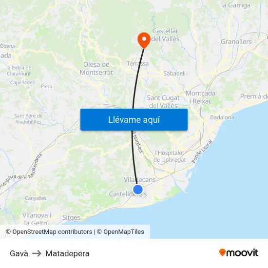 Gavà to Matadepera map