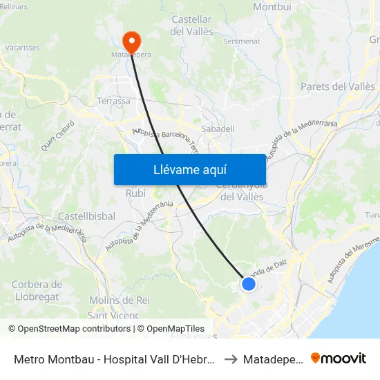 Metro Montbau - Hospital Vall D'Hebron to Matadepera map