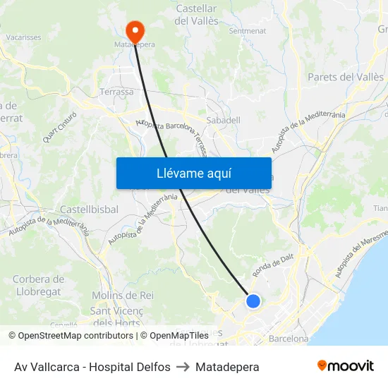 Av Vallcarca - Hospital Delfos to Matadepera map