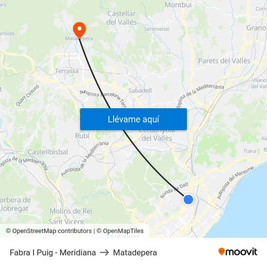 Fabra I Puig - Meridiana to Matadepera map