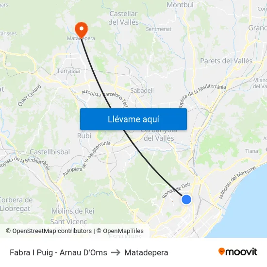 Fabra I Puig - Arnau D'Oms to Matadepera map