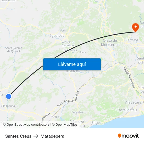 Santes Creus to Matadepera map