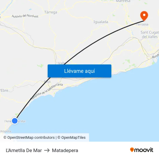 L'Ametlla De Mar to Matadepera map