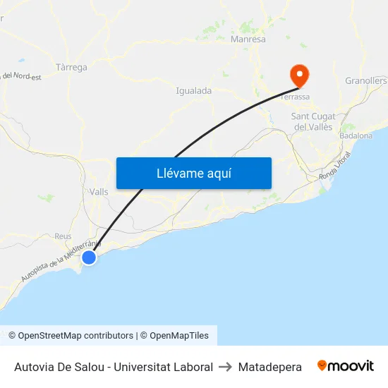 Autovia De Salou - Universitat Laboral to Matadepera map