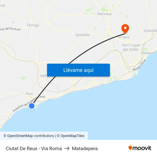 Ciutat De Reus - Via Roma to Matadepera map