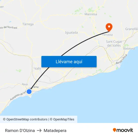 Ramon D'Olzina to Matadepera map