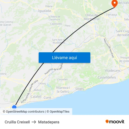 Cruïlla Creixell to Matadepera map