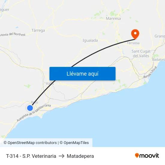 T-314 - S.P. Veterinaria to Matadepera map