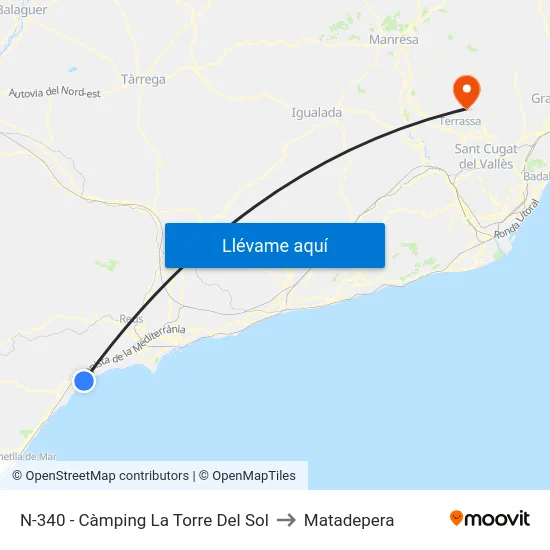 N-340 - Càmping La Torre Del Sol to Matadepera map