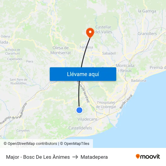 Major - Bosc De Les Ànimes to Matadepera map