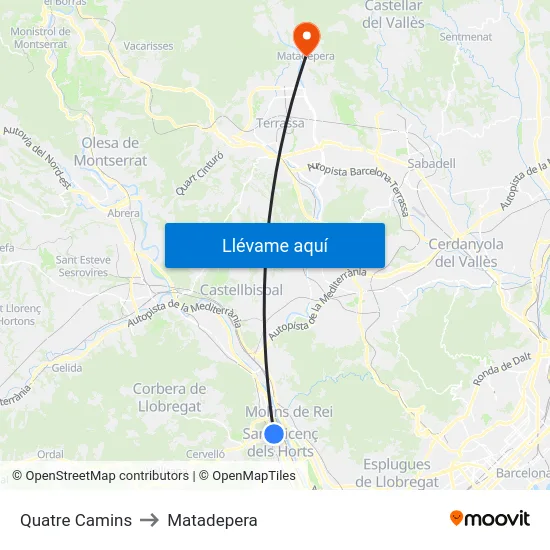 Quatre Camins to Matadepera map