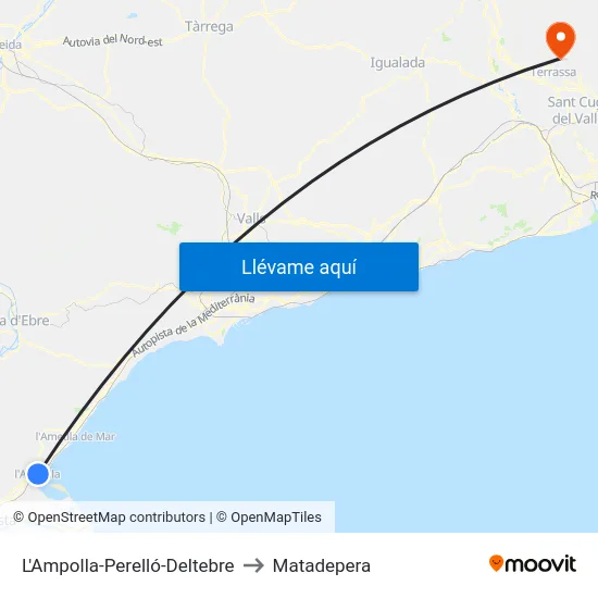 L'Ampolla-Perelló-Deltebre to Matadepera map
