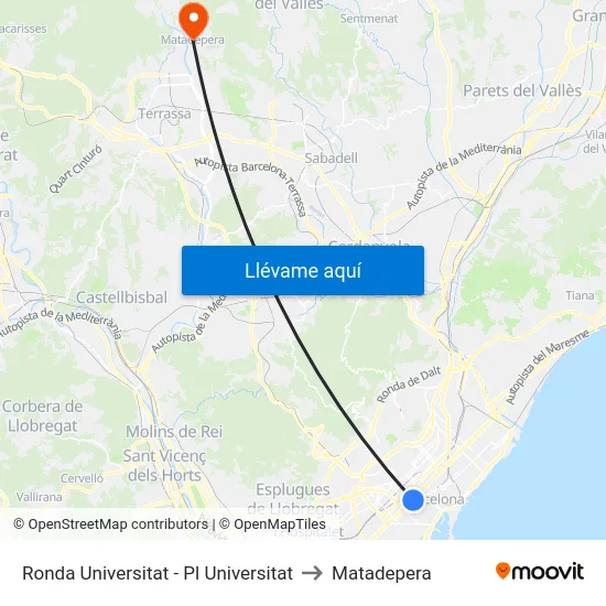 Ronda Universitat - Pl Universitat to Matadepera map