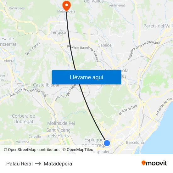 Palau Reial to Matadepera map
