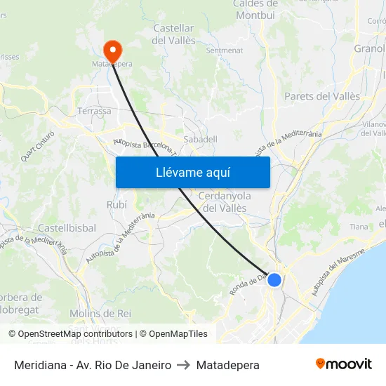 Meridiana - Av. Rio De Janeiro to Matadepera map