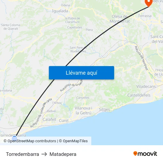 Torredembarra to Matadepera map
