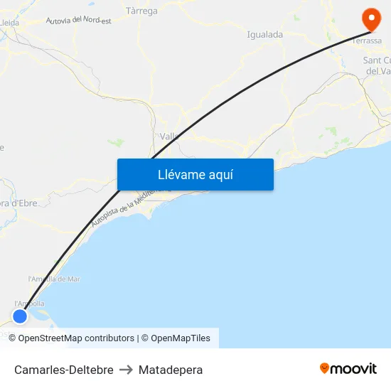 Camarles-Deltebre to Matadepera map