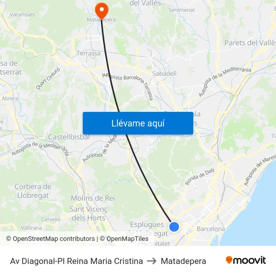 Av Diagonal-Pl Reina Maria Cristina to Matadepera map