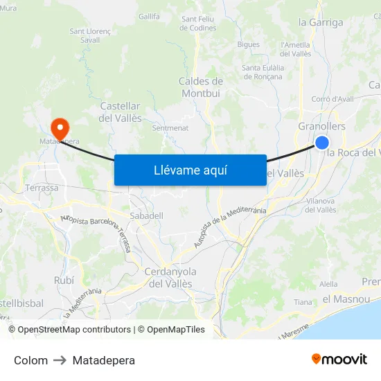 Colom to Matadepera map