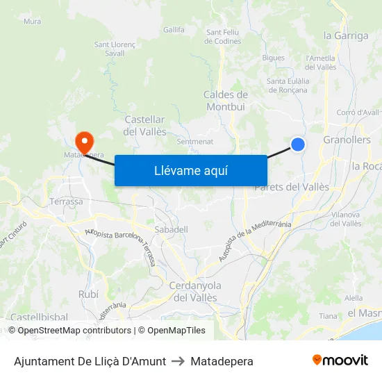 Ajuntament De Lliçà D'Amunt to Matadepera map