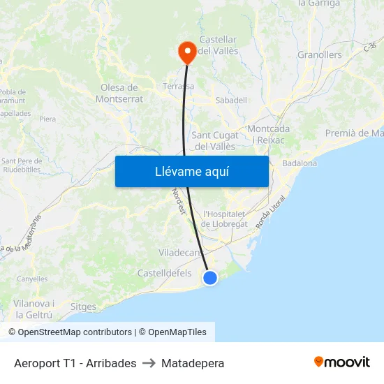 Aeroport T1 - Arribades to Matadepera map